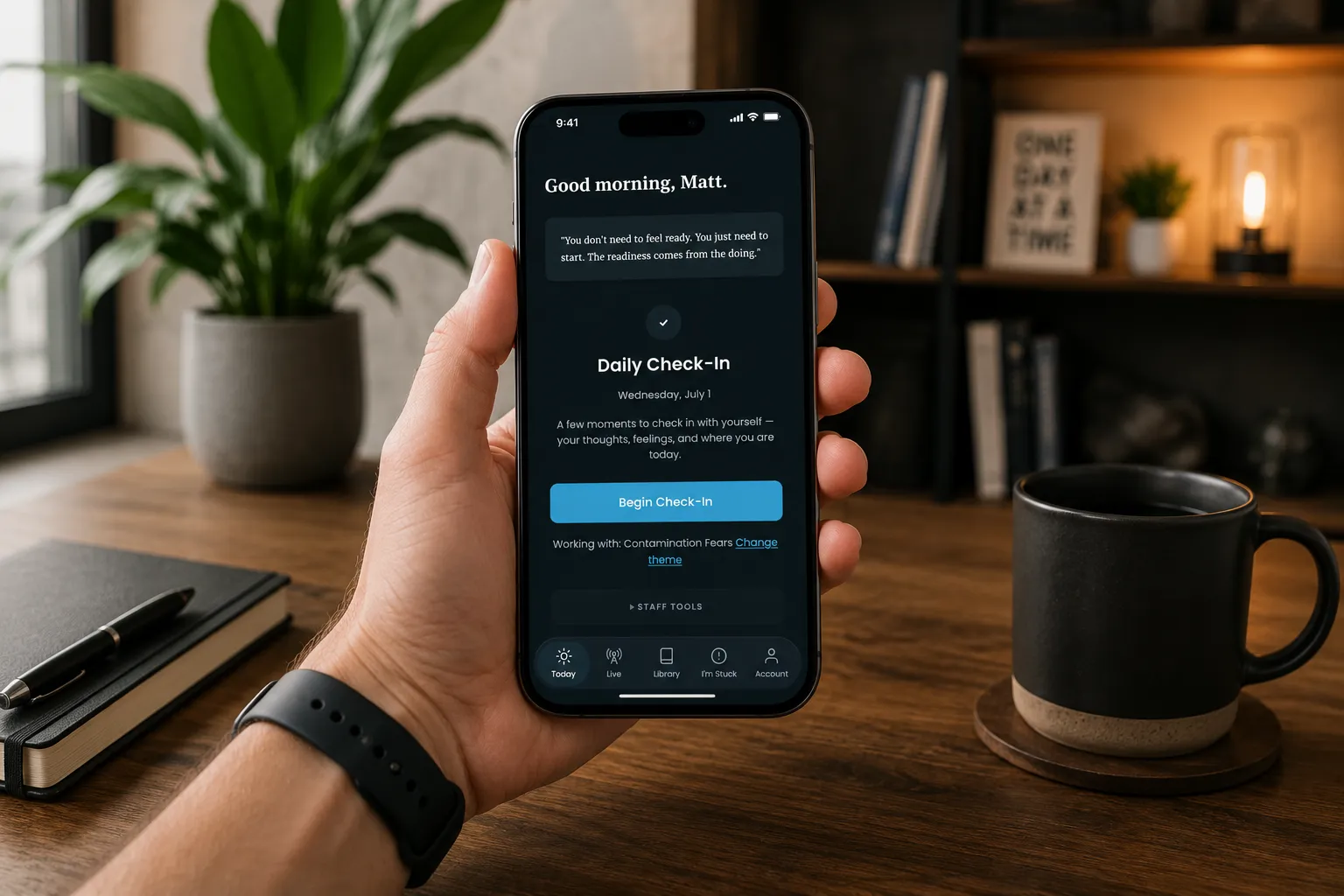 The Restored Minds app open on a phone